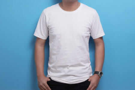 White Shirt Template, Male Model Wearing White Shirt Against Blu